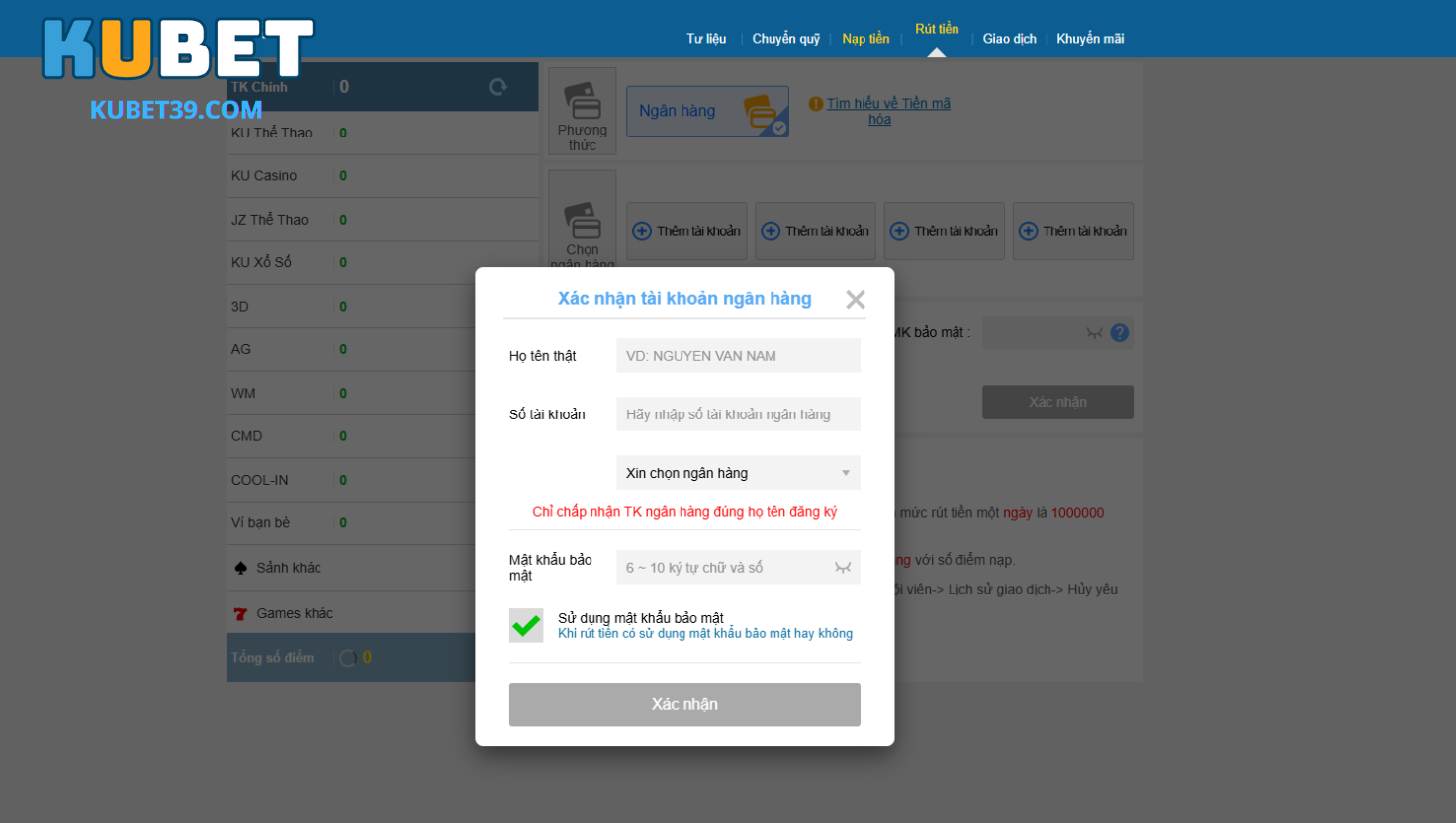 Điều kiện cần thiết để rút tiền Kubet 2025